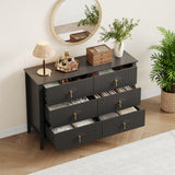 Garvee Dresser with 6 Drawers for Bedroom, Living Room, Hallway - 48" Wide Modern Wood Chest with Gold-Tone Metal Handles, Natural Oak Finish - Black