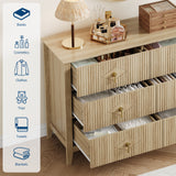 Garvee Dresser with 6 Drawers for Bedroom, Living Room, Hallway - 48" Wide Modern Wood Chest with Metal Handles, Natural Oak Finish - Natural Oak