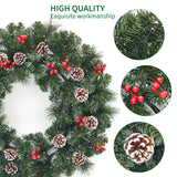 Garvee 24 Inch Prelit Christmas Wreath with 50 LED Lights, Frosted Artificial Spruce Branches, Pine Cones & Berry Clusters, Weatherproof Outdoor Holiday Decor, Battery Operated Timer, Warm White