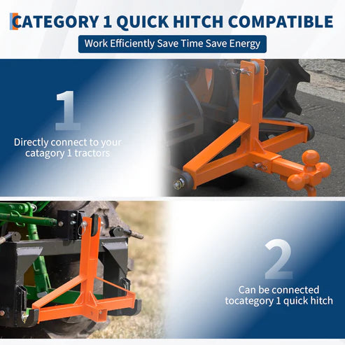 Garvee 3 Point Hitch Receiver Category 1 Tractor 2 in Receiver Heavy Duty Trailer Hitch Kubota Compatible