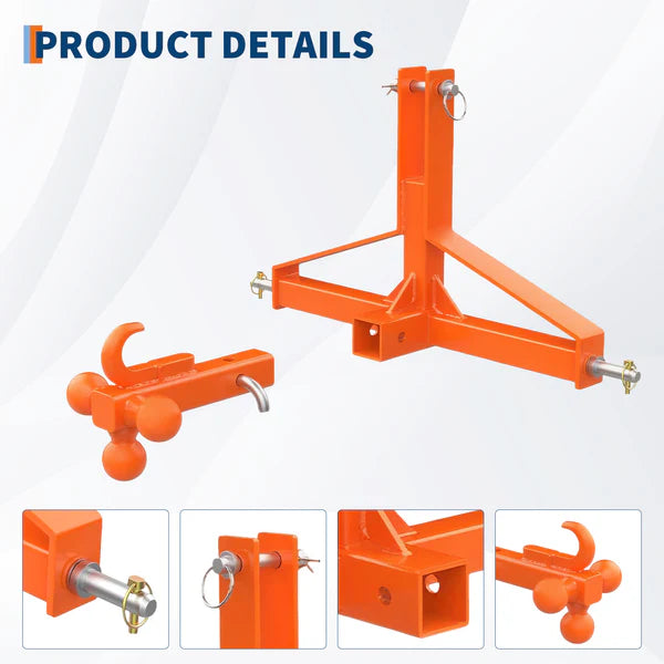 Garvee 3 Point Hitch Receiver Category 1 Tractor 2 in Receiver Heavy Duty Trailer Hitch Kubota Compatible