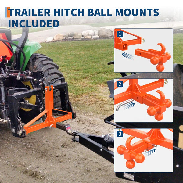 Garvee 3 Point Hitch Receiver Category 1 Tractor 2 in Receiver Heavy Duty Trailer Hitch Kubota Compatible