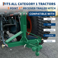 Garvee 3 Point Hitch Receiver Category 1 Tractor 2 in Receiver 3 Ball & Hook Heavy Duty Trailer Hitch Kubota Compatible