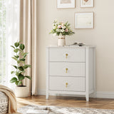 Garvee Dresser for Bedroom with 3 Drawers, 28" Wide Modern Chest of Drawers, Wood Drawer Organizer, Natural Oak Finish, Gold Metal Handles - White