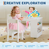 Garvee Multi-Functional Kids Art Table and 2 Chairs Set - Large Wooden Craft Desk with Storage Shelves and Paper Holder - Ideal for Drawing, Learning, and Activities - Durable Children’s Furniture for Home, Study Area, or Daycare, White - White