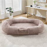 Garvee Orthopedic Faux Fur Human Dog Bed for Adults & Pets – Large 65" x 41" x 12" Washable Bean Bag Lounge with Egg Foam – Removable Cover, Handle & Side Pocket – Bedroom, Living Room, Office – Light Brown - Light Brown