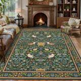 Garvee Vintage Bird Washable Rugs Botanical Non Slip Stain Resistant 5x7 Green for Living Room Dining Bedroom - Bird|Green