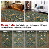 Garvee Vintage Bird Washable Rugs Botanical Non Slip Stain Resistant 5x7 Green for Living Room Dining Bedroom - Bird|Green