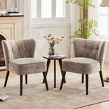 Garvee Accent Chairs Mid-Century Wooden Fabric Side Chairs for Living Room Bedroom Reading Nook, Cozy Size, Soft Fabric, Neutral Color - Light Tan