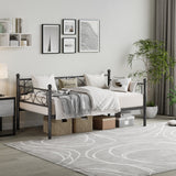 Garvee Twin Size Daybed Frame, Metal Daybed with Floral Headboard, Heavy Duty Steel Slats Supports, Modern Twin Bed Frame for Living Room, Guest Room, Black - Black