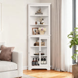Garvee 64" Tall Corner Cabinet White, Modern Storage Cabinet with 2 Glass Doors & Adjustable Shelves for Living Room Kitchen Bathroom Laundry Room