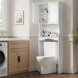 Garvee Over The Toilet Storage Cabinet 3-Tier Freestanding Organizer Adjustable Shelves Double Louvered Doors Space-Saving White