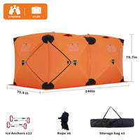 Garvee Ice Fishing Insulated Tent, Large Pop-Up Portable Hub-Style Ice Fishing Shelter, 6 Person Shelter 68 Square Feet of Fishable Area
