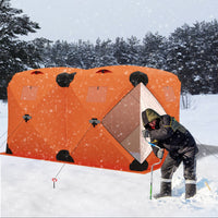 Garvee Ice Fishing Insulated Tent, Large Pop-Up Portable Hub-Style Ice Fishing Shelter, 6 Person Shelter 68 Square Feet of Fishable Area