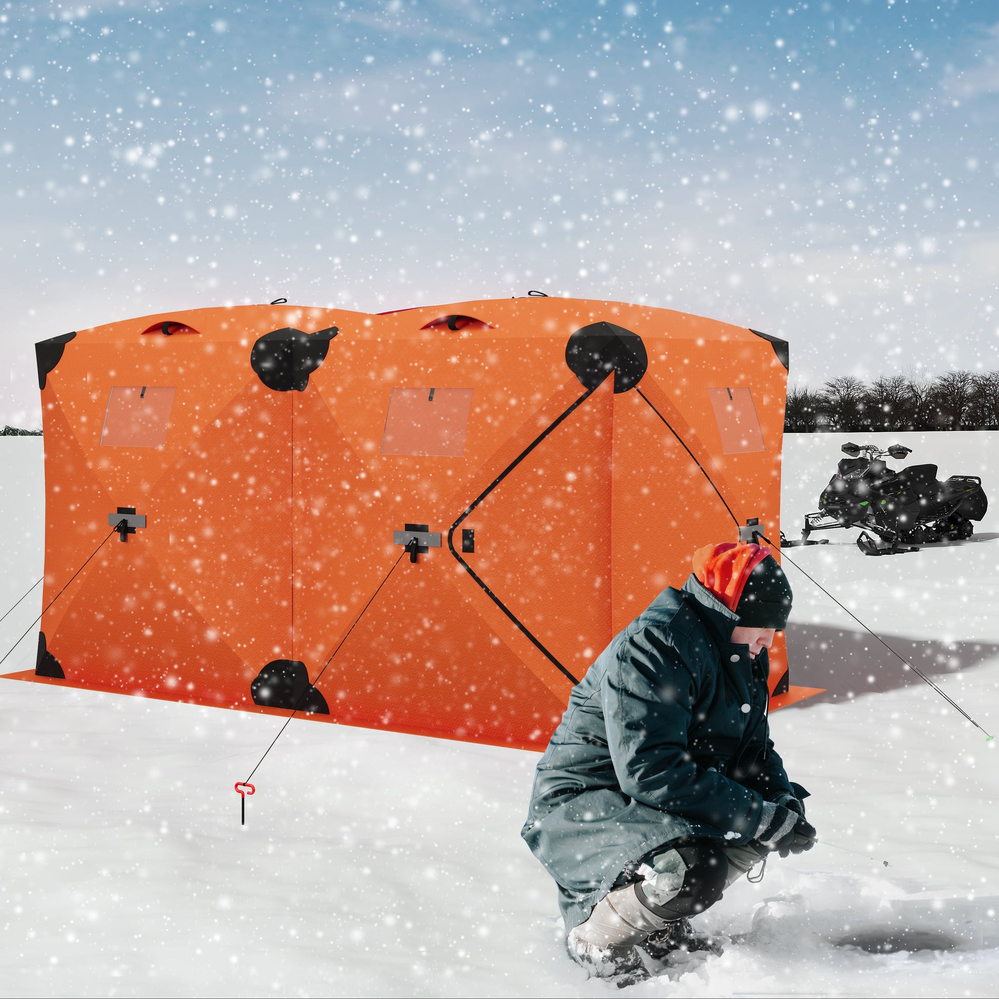 Garvee Ice Fishing Insulated Tent, Large Pop-Up Portable Hub-Style Ice Fishing Shelter, 6 Person Shelter 68 Square Feet of Fishable Area