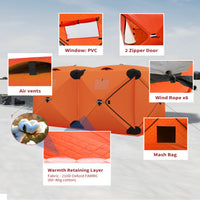 Garvee Ice Fishing Insulated Tent, Large Pop-Up Portable Hub-Style Ice Fishing Shelter, 6 Person Shelter 68 Square Feet of Fishable Area