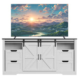 Garvee Rustic Farmhouse TV Stand for TVs up to 70 Inch – 66" Entertainment Center with Sliding Barn Doors, Adjustable Shelf, 4 Storage Drawers – Media Console Cabinet for Living Room – White Black Desktop - Walnut Color