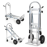 Garvee 3-in-1 Aluminum Convertible Hand Truck, Heavy Duty Folding Dolly Cart Pneumatic & Solid Wheels for Moving, Warehouse, Delivery, Home Use,770lbs - Silver