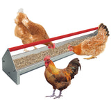 Garvee Large Capacity Galvanized Steel Poultry Feeder Trough – Heavy Duty Metal Construction with Crossbar & Drainage Holes, Easy to Clean, Weatherproof for Chickens, Ducks, Geese, Turkeys, Rabbits, Pigeons, Automatic Feed – Red Gauge (RAL2002) - Silver Body + Ral2002 Vermilion Red Rod