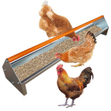 Garvee Chicken Feeding Trough 45 Inch, Heavy Duty Galvanized Steel Coop Feeder with Drainage Holes & Crossbar, Large Capacity Metal Poultry Trough Feeder for Chickens, Pigeons, Ducks Orange - Silver Body + Ral8023 Orange Rod