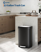 Garvee 50L Plastic Kitchen Trash Can with Lid, Soft-Close, Foot Pedal, ABS Material, Black, Ideal for Kitchen Islands