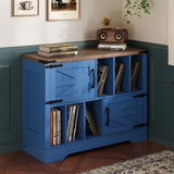 Garvee Large Blue Record Player Stand with Vinyl Storage – 39" Farmhouse Wood Media Cabinet, Barn Doors, Holds 450 Albums, Mid-Century Modern Turntable Table for Living Room or Bedroom, Blue - Blue