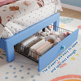 Garvee Luxurious Twin Upholstered Platform Bed Frame with LED Lights - Crystal Tufted Headboard, Storage Drawers, Soft Princess Design, Noise-Free Slats, No Box Early Season Needed - Size: Twin, Color: Blue - Blue