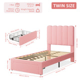 Garvee Twin Bed Frame with Under-Bed Drawer, Upholstered Platform Bed for Kids/Girls, Boucle Pink, Twin Size
