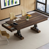 Garvee 71-Inch Wooden Kitchen Table with Two Drawers, Large Rectangular Dining Table for 6-8, Sturdy Double Pedestal Frame, Natural Wood Finish - Walnut