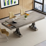 Garvee 71-Inch Rectangular Dining Table with Double Drawers, Wooden Large Dining Table for 6-8, Double Pedestal, Dining Room, Office, Brown - Rustic Gray