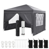 Garvee Heavy Duty Waterproof 10x10FT Pop Up Canopy Tent – Portable Gazebo with 4 Sidewalls, Roll-Up Windows, Stakes, Ropes, Storage Bag – Event Shelter for Backyard, Camping, Parties, Grey, With Side Curtains - Grey