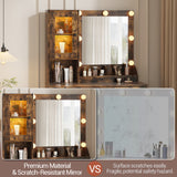Garvee Makeup Vanity Desk with Mirror and Lights, Vanity Table with Charging Station, RGB Lights, Weathered Oak, Bedroom Dressing Table