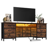 Garvee 70 Inch Dresser for Bedroom, 13 Fabric Drawer Long Dresser TV Stand for 65, 75, 80 Inch TV, Wide Chest of Drawers with Power Outlet & LED Light, Large Entertainment Center for Bedroom, Closet, Living