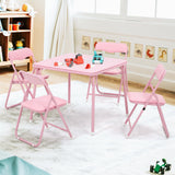 Garvee Pink 5-Piece Kids' Table & Chairs Set - Leather-Padded Folding Chairs, Foldable Square Activity Table with Durable Steel Frame & Soft Cushion for Eating, Reading, Play