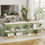Garvee 39" Narrow Console Table Industrial 3-Tier Sofa Table Gold for Entryway Living Room Hallway Foyer - Gold And White-Circle