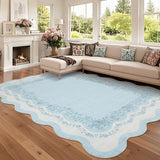 Garvee Scalloped Rugs for Living Room 9x12 Floral Washable Area Rugs, Non Slip Low Pile Soft Nursery Carpet, Large Stain Resistant Foldable Indoor Floor Mats for Home Office, Blue - Blue-Style2