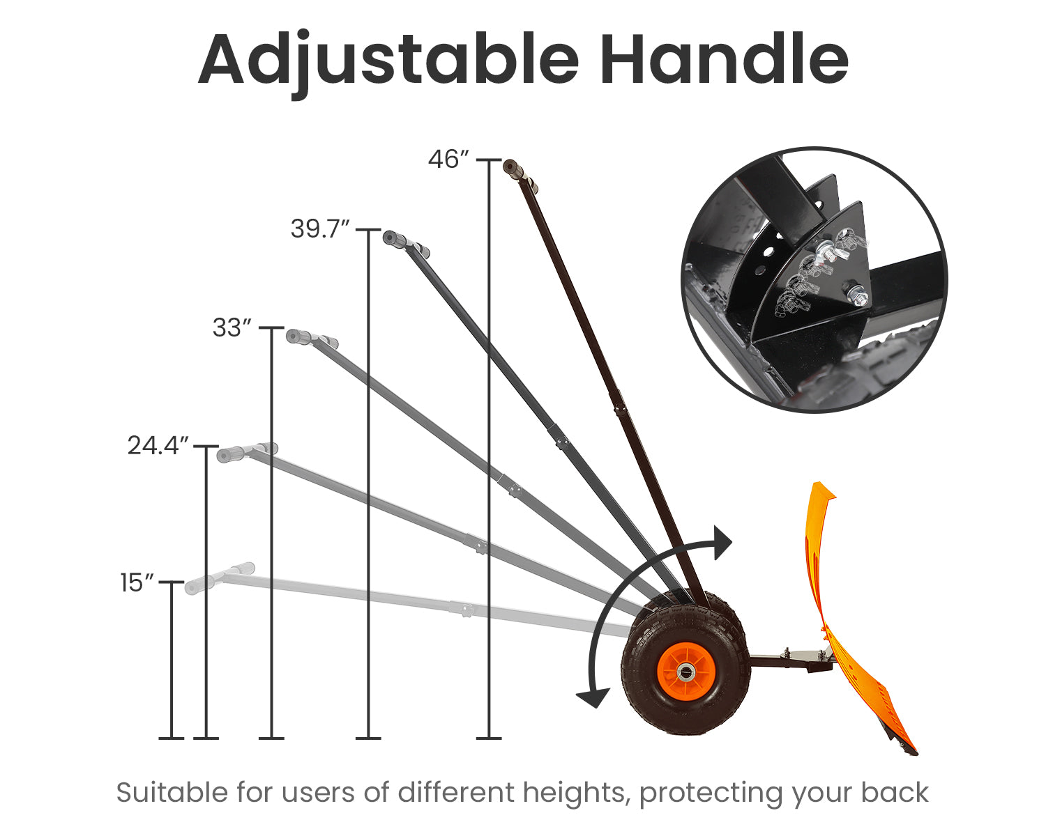 Garvee Heavy Duty Snow Shovel Pusher with Wheels – 29" Adjustable Angled Steel Blade – Ergonomic Handle – Anti-Slip – Large Off-Road Tires – Effortless Snow Removal for Driveway, Sidewalk & Patio – Orange – Color: Orange wheel orange XQ CA