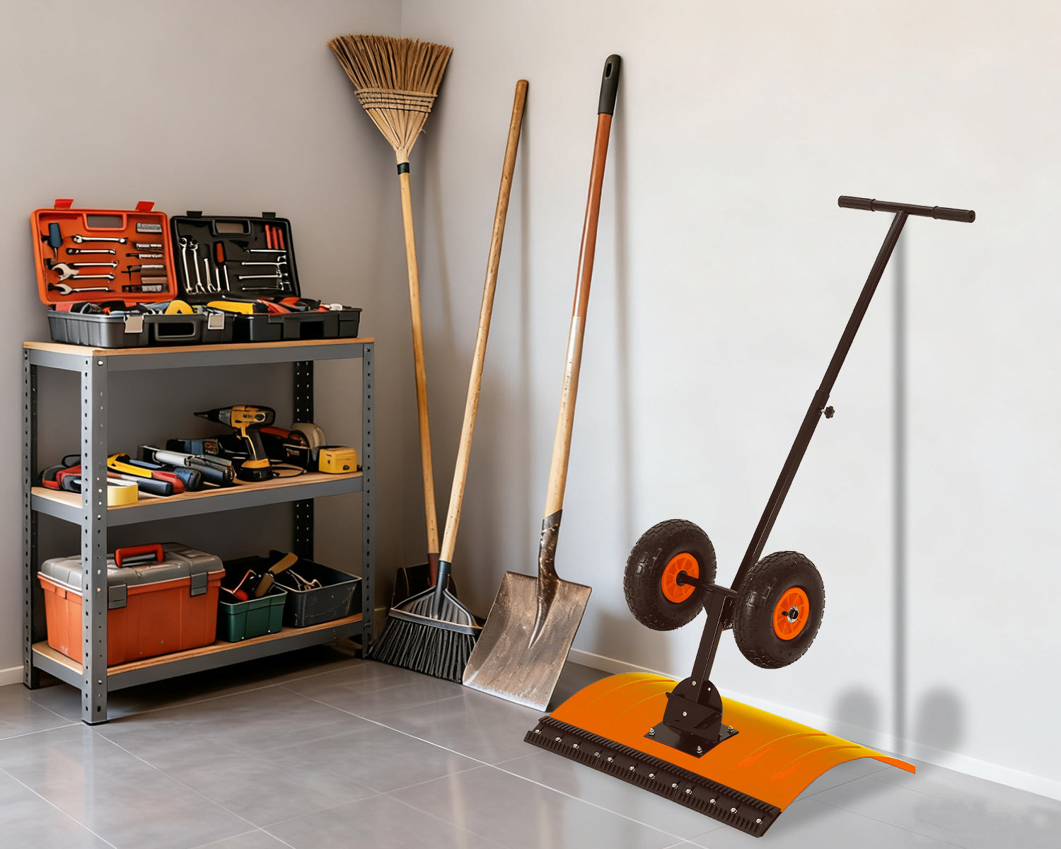 Garvee Heavy Duty Snow Shovel Pusher with Wheels – 29" Adjustable Angled Steel Blade – Ergonomic Handle – Anti-Slip – Large Off-Road Tires – Effortless Snow Removal for Driveway, Sidewalk & Patio – Orange – Color: Orange wheel orange XQ CA