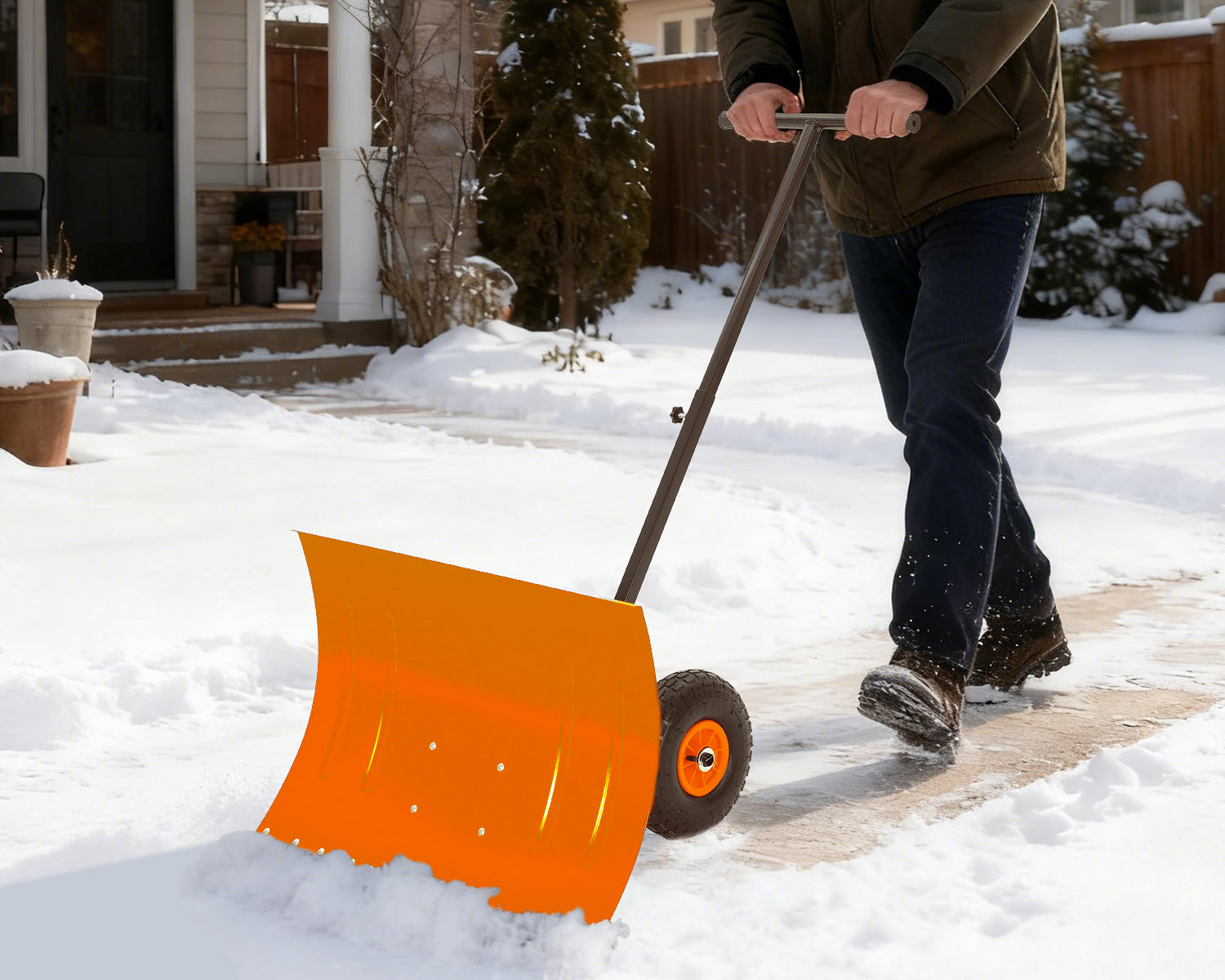 Garvee Heavy Duty Snow Shovel Pusher with Wheels – 29" Adjustable Angled Steel Blade – Ergonomic Handle – Anti-Slip – Large Off-Road Tires – Effortless Snow Removal for Driveway, Sidewalk & Patio – Orange – Color: Orange wheel orange XQ CA