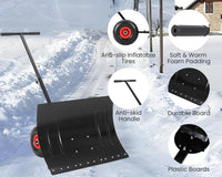 Garvee Heavy Duty Snow Shovel Pusher with Wheels – 29" Angled Steel Blade – Adjustable Ergonomic Handle – Anti-Slip – Efficient Snow Clearing for Driveway & Sidewalk – Black & Red – Color: Black red wheel XQ CA