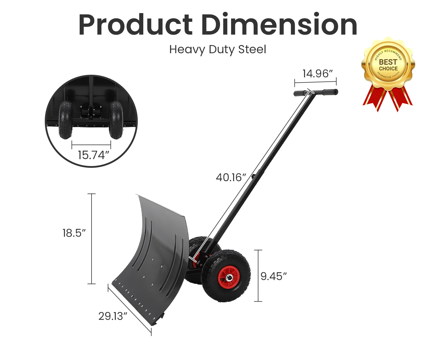 Garvee Heavy Duty Snow Shovel Pusher with Wheels – 29" Angled Steel Blade – Adjustable Ergonomic Handle – Anti-Slip – Efficient Snow Clearing for Driveway & Sidewalk – Black & Red – Color: Black red wheel XQ CA
