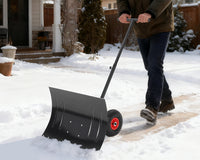 Garvee Heavy Duty Snow Shovel Pusher with Wheels – 29" Angled Steel Blade – Adjustable Ergonomic Handle – Anti-Slip – Efficient Snow Clearing for Driveway & Sidewalk – Black & Red – Color: Black red wheel XQ CA