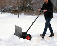 Garvee Heavy Duty Snow Shovel Pusher with Wheels – 29" Angled Steel Blade – Adjustable Ergonomic Handle – Anti-Slip – Efficient Snow Clearing for Driveway & Sidewalk – Black & Red – Color: Black red wheel XQ CA