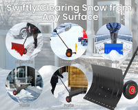 Garvee Heavy Duty Snow Shovel Pusher with Wheels – 29" Angled Steel Blade – Adjustable Ergonomic Handle – Anti-Slip – Efficient Snow Clearing for Driveway & Sidewalk – Black & Red – Color: Black red wheel XQ CA