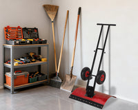 Garvee Heavy Duty 29" Snow Shovel Pusher with Wheels - Metal Plow, Adjustable Ergonomic Double Handle, Angled Polypropylene Blade, Large Off-Road Tires - Anti-Slip, Ideal for Driveway & Sidewalk - Red (Black Handle, XQ CA Wheels Red Inside)