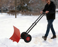 Garvee Heavy Duty 29" Snow Shovel Pusher with Wheels - Metal Plow, Adjustable Ergonomic Double Handle, Angled Polypropylene Blade, Large Off-Road Tires - Anti-Slip, Ideal for Driveway & Sidewalk - Red (Black Handle, XQ CA Wheels Red Inside)