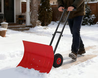 Garvee Heavy Duty 29" Snow Shovel Pusher with Wheels - Metal Plow, Adjustable Ergonomic Double Handle, Angled Polypropylene Blade, Large Off-Road Tires - Anti-Slip, Ideal for Driveway & Sidewalk - Red (Black Handle, XQ CA Wheels Red Inside)