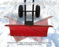 Garvee Heavy Duty 29" Snow Shovel Pusher with Wheels - Metal Plow, Adjustable Ergonomic Double Handle, Angled Polypropylene Blade, Large Off-Road Tires - Anti-Slip, Ideal for Driveway & Sidewalk - Red (Black Handle, XQ CA Wheels Red Inside)