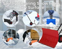 Garvee Heavy Duty 29" Snow Shovel Pusher with Wheels - Metal Plow, Adjustable Ergonomic Double Handle, Angled Polypropylene Blade, Large Off-Road Tires - Anti-Slip, Ideal for Driveway & Sidewalk - Red (Black Handle, XQ CA Wheels Red Inside)