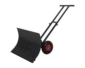 Garvee 29" Heavy Duty Metal Snow Shovel Pusher with Wheels - Adjustable Ergonomic Handle, Angled Steel Blade & Large Off-Road Rubber Wheels - Effortless Snow Removal for Driveway & Sidewalk - Black Red Wheel (XQ CA)